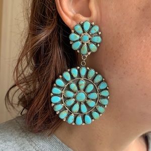 Navajo Turquoise Cluster Dangle Earrings